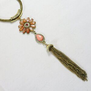 Vintage 70's Multistone 28" & 3" Extension Goldtone Necklace & Flower Pendant